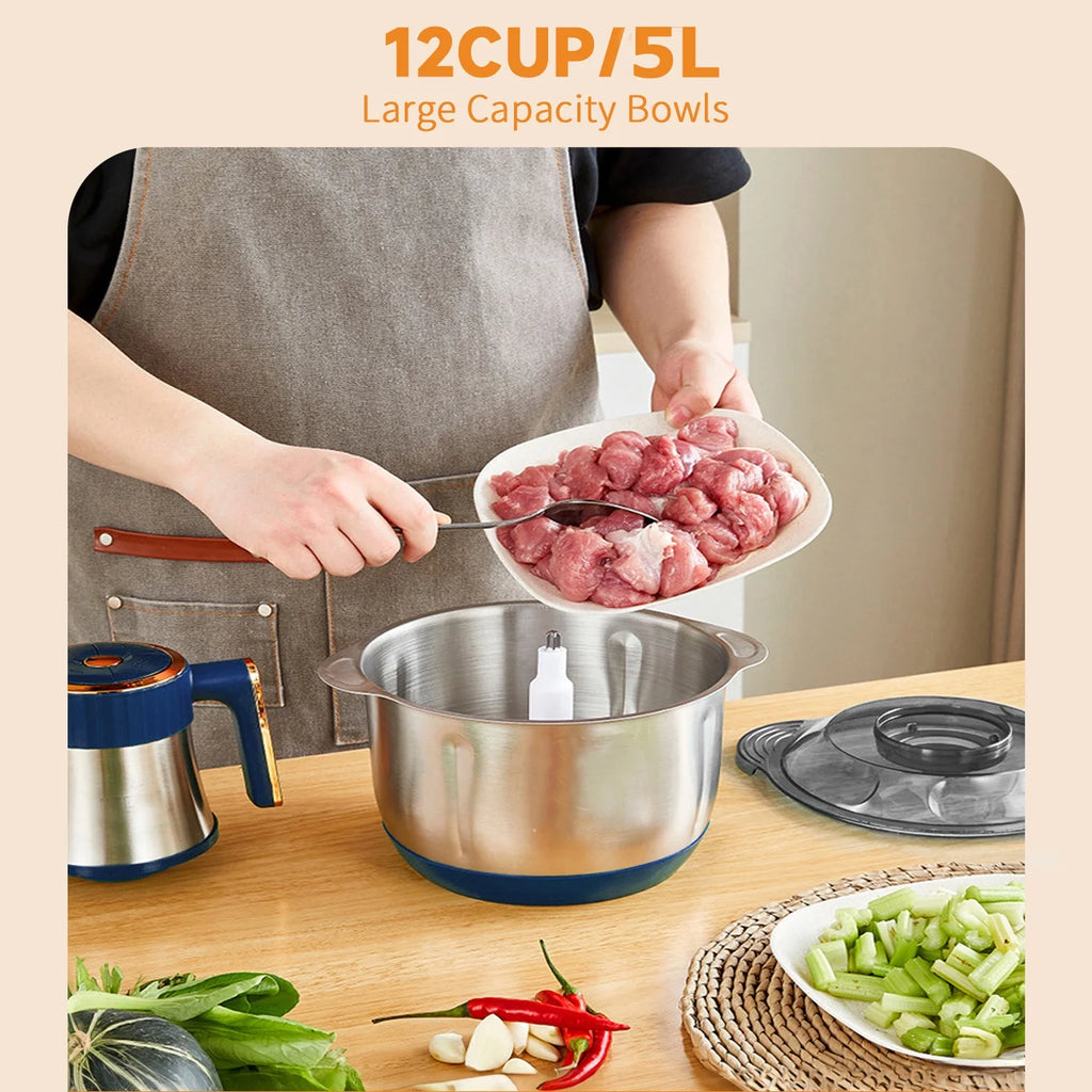 2 Bowls Electric Food Chopper with Meat Grinder B664320