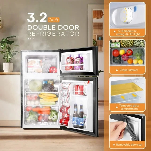 3.2 Cu.ft Double Door Mini Fridge with Freezer A29103
