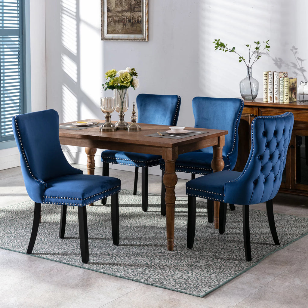 Velvet Wing Back Dining Chairs Set of 2 Blue E938408