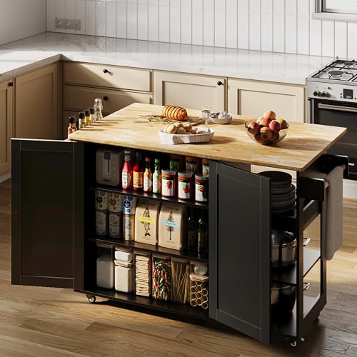 White Rolling Kitchen Island with Drop Leaf L6466
