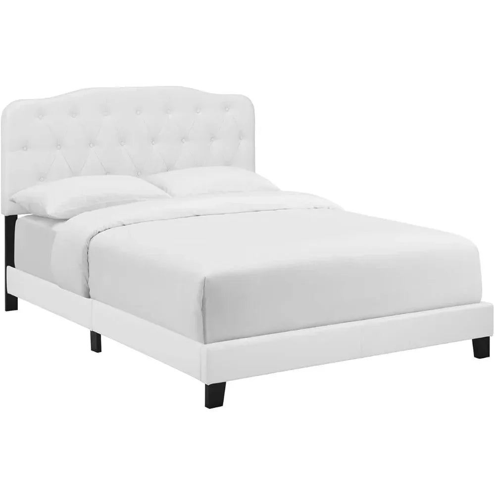 Full Platform Bed with Tufted Faux Leather Upholstered Frame F760