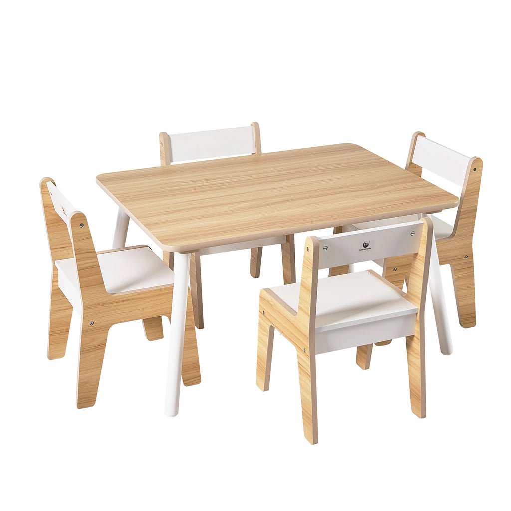 Wooden Kids Table and Chairs Set Natural White 5 Piece N617