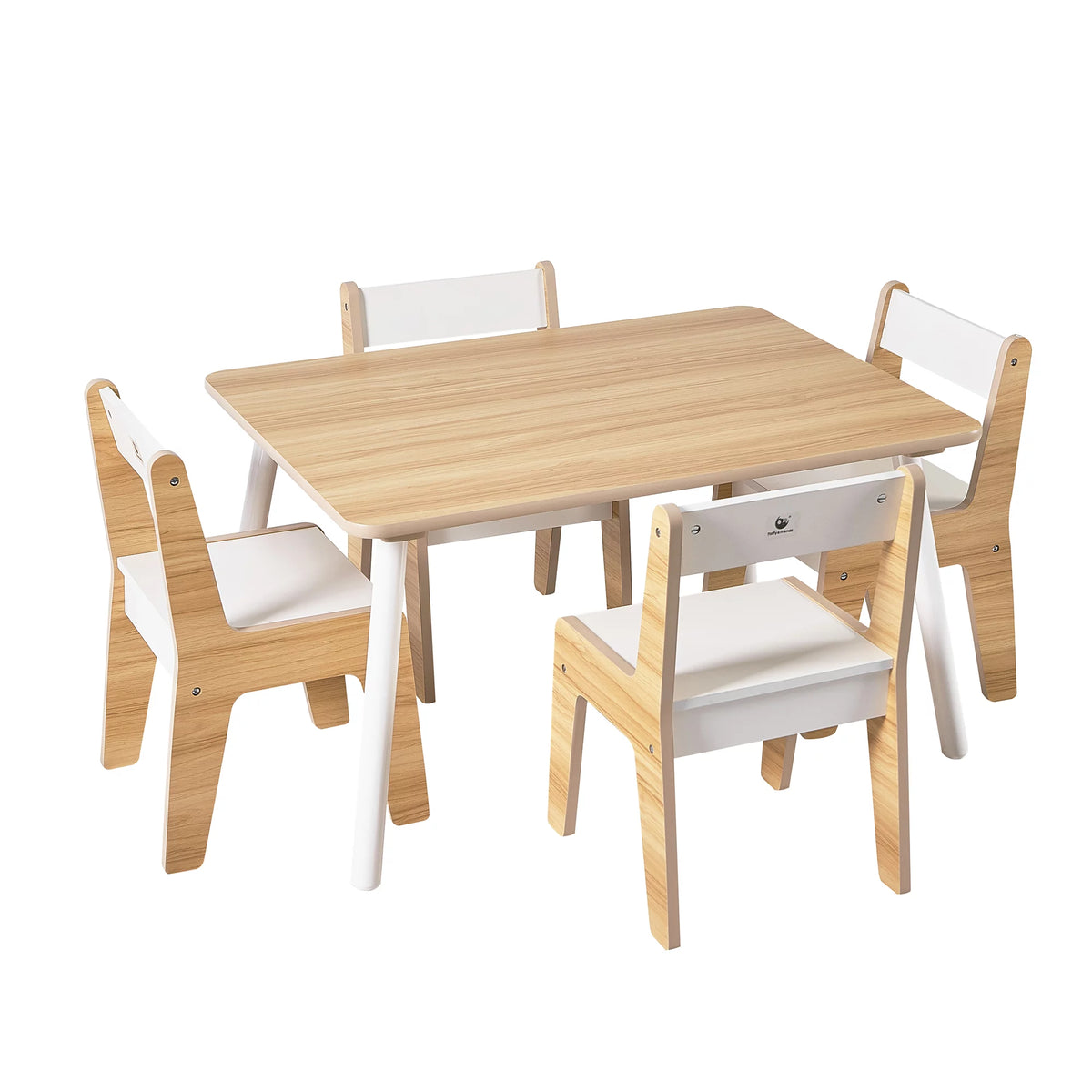 Wooden Kids Table and Chairs Set Natural White 5 Piece N617