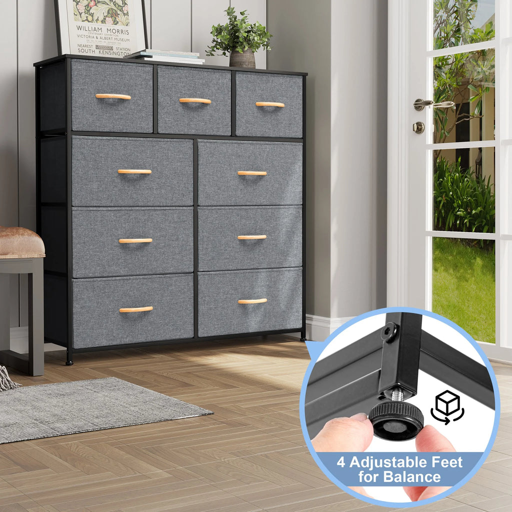 Gray 9 Drawer Dresser Storage Tower E9094
