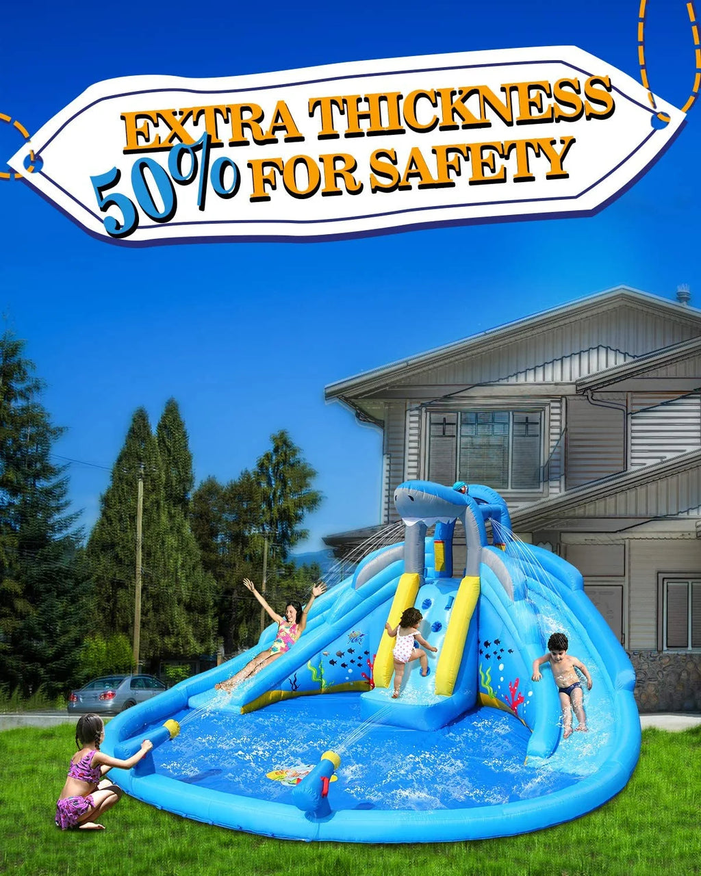 Inflatable Water Slide Double Waterslides Shark Theme Water Park U75954