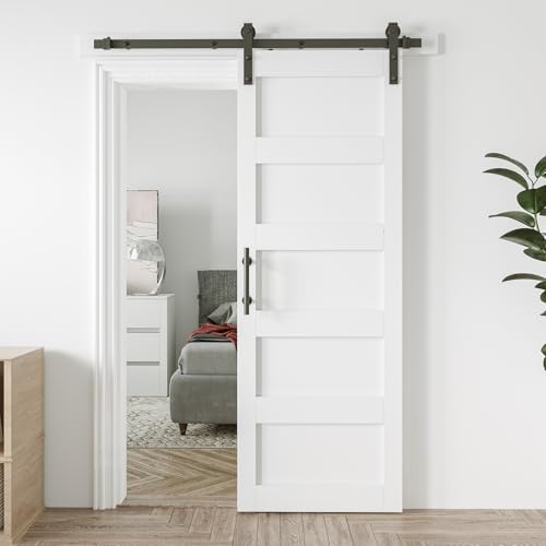 White 5 Panel Sliding Barn Door with 6ft Hardware Kit C5401