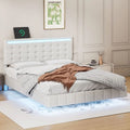 Full Size Black Upholstered Platform Bed Frame with LED Lights H568