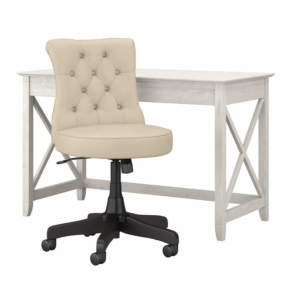 White Oak Engineered Wood Writing Desk with Tufted Chair G168