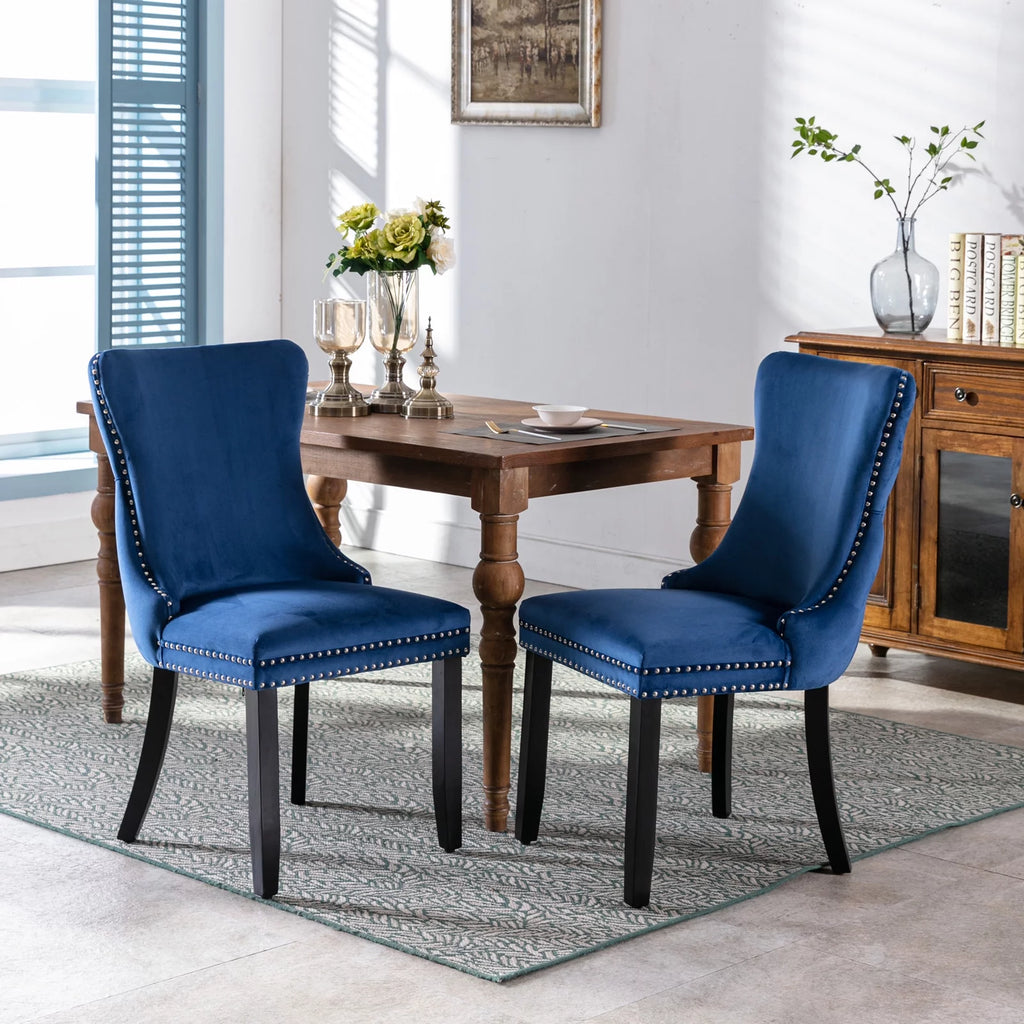 Velvet Wing Back Dining Chairs Set of 2 Blue E938408