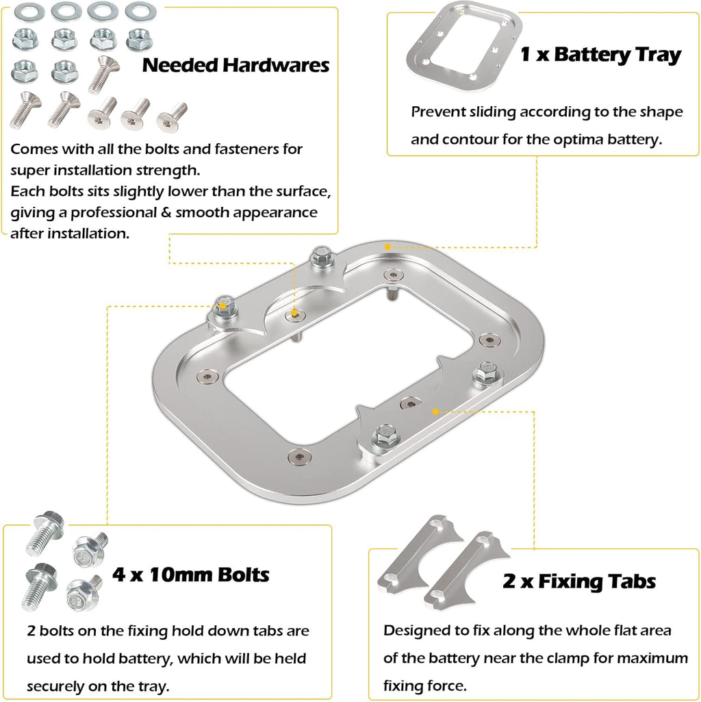 Billet Aluminum Battery Pallet Trunk Battery Hold Down Bracket Tray Pack of 2 W417378