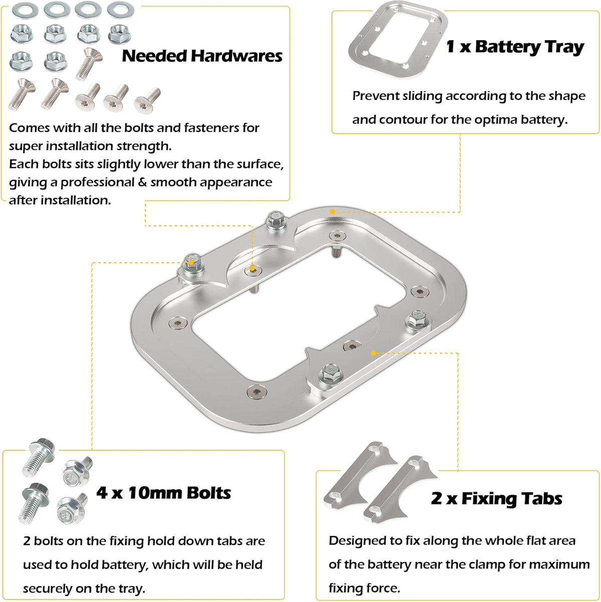Billet Aluminum Battery Pallet Trunk Battery Hold Down Bracket Tray Pack of 2 W417378