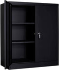 Black Metal Storage Cabinet with Lock and Wheels C8539