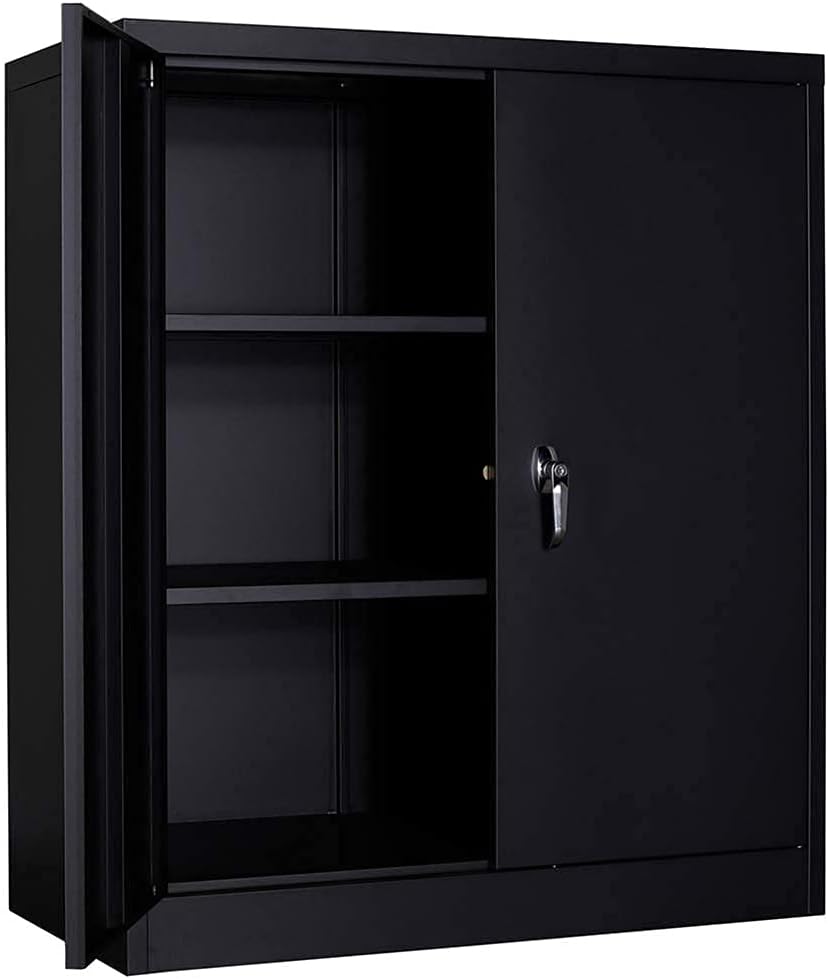 Black Metal Storage Cabinet with Lock and Wheels C8539