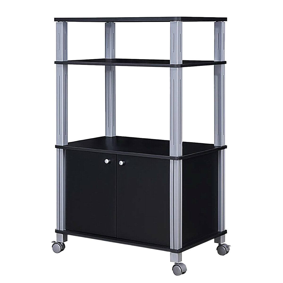 3-Tier Microwave Stand Cabinet with Rolling Wheel Black P62973