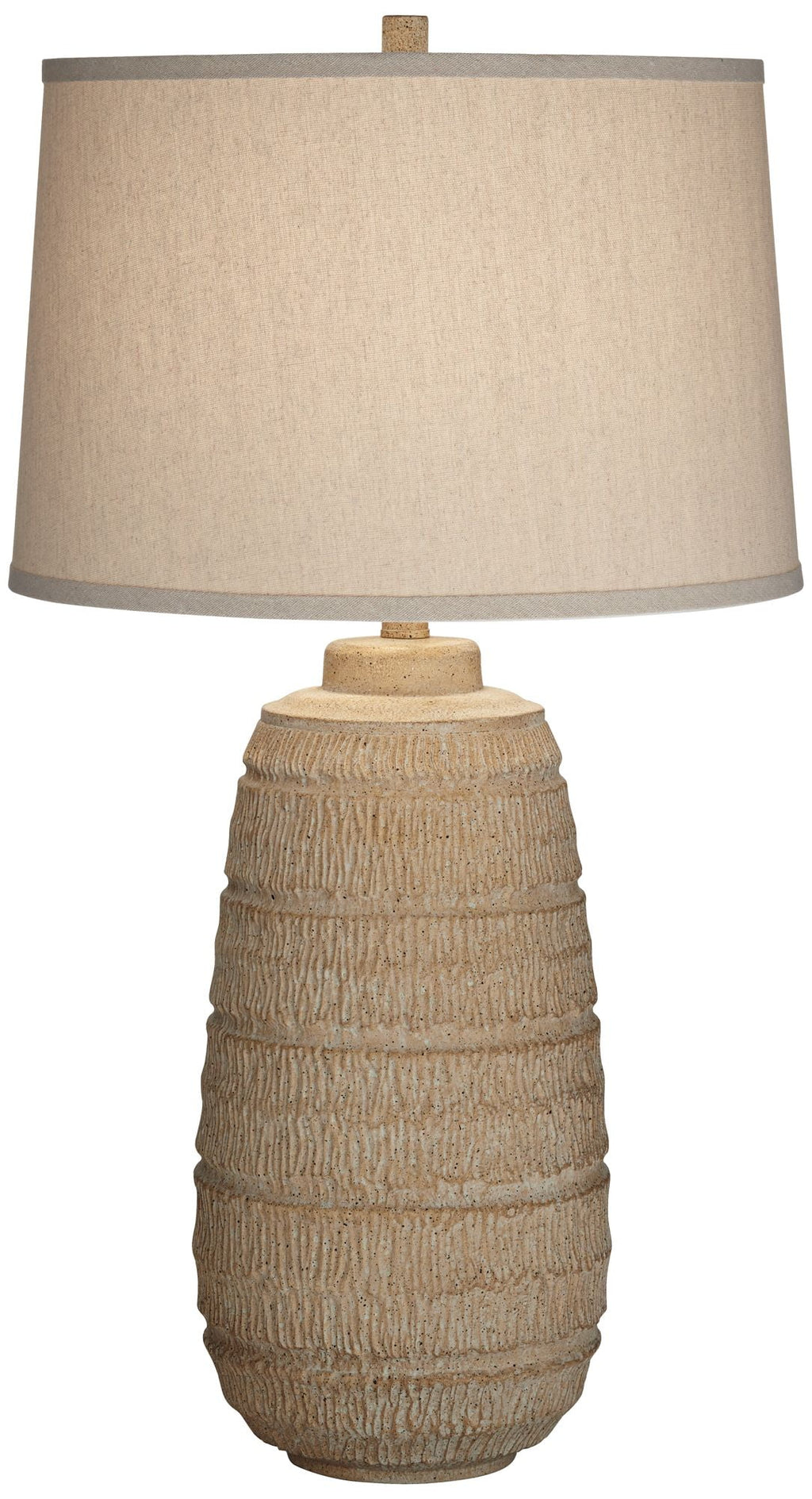 Farmhouse Rustic End Table Lamp Beige Faux Wood Oatmeal Fabric Shade M163