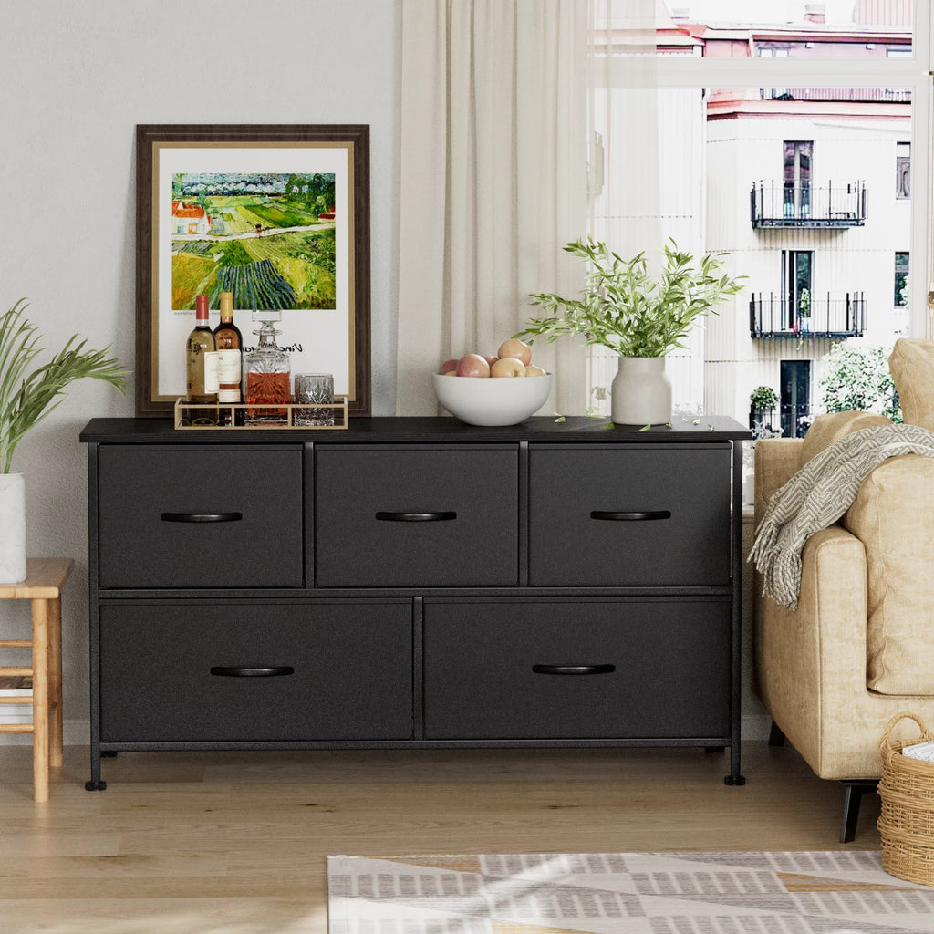 Black 5 Drawer Fabric Dresser J319658