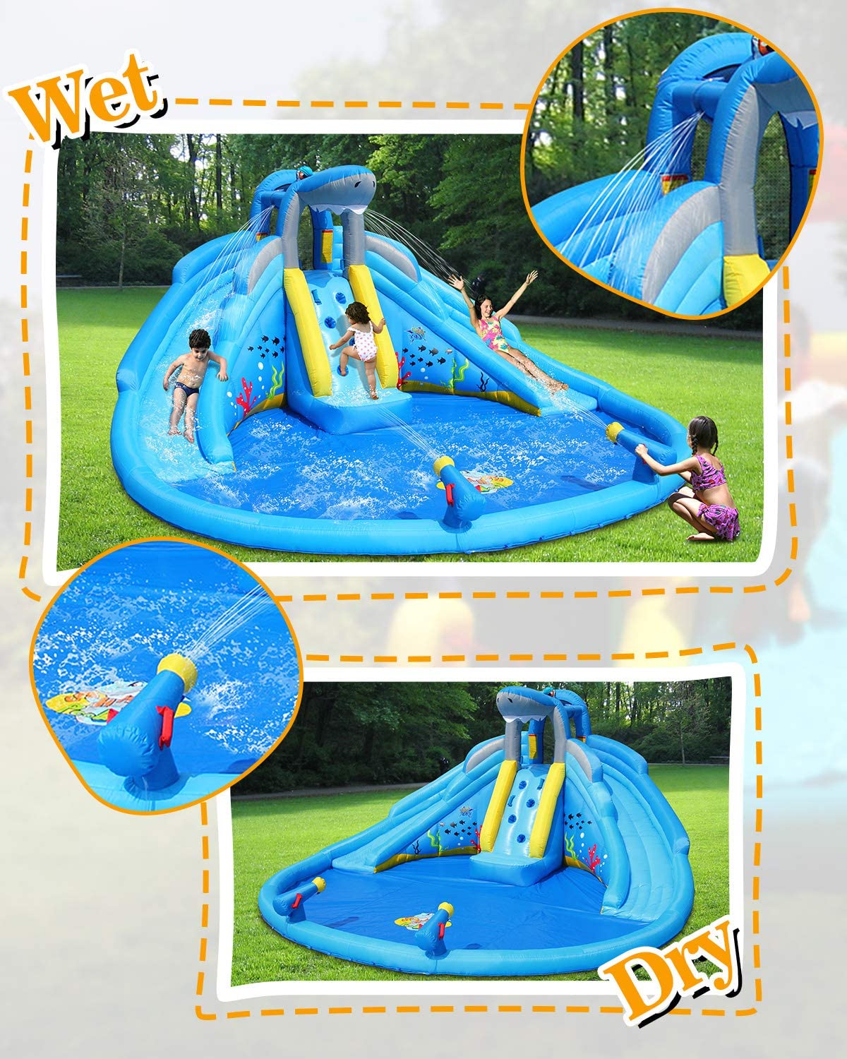 Inflatable Water Slide Double Waterslides Shark Theme Water Park U75954
