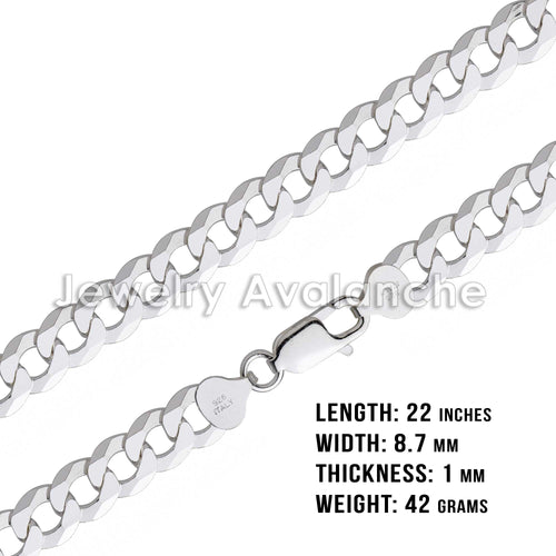 .925 Sterling Silver Flat Curb Chain Necklace 22 inches B943775