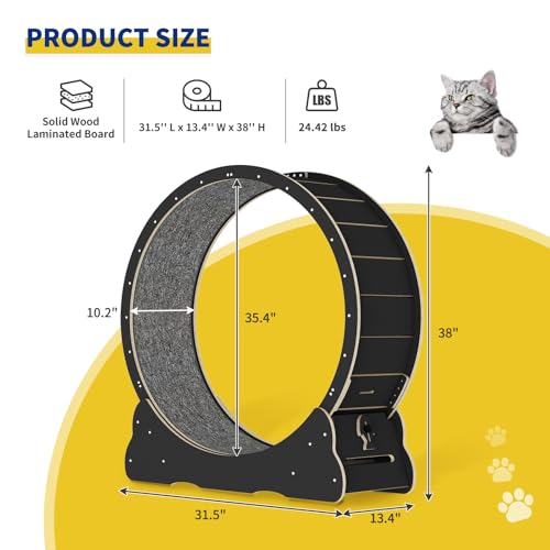 Solid Wood Cat Exercise Wheel with 2 Anti-Scratch Pads Y529917