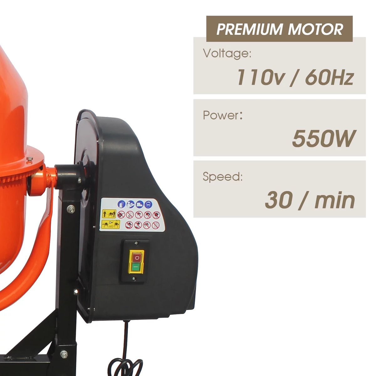 Electric Concrete Mixer 4/5 HP 5 Cu Ft Portable with Wheel and Stand Q834