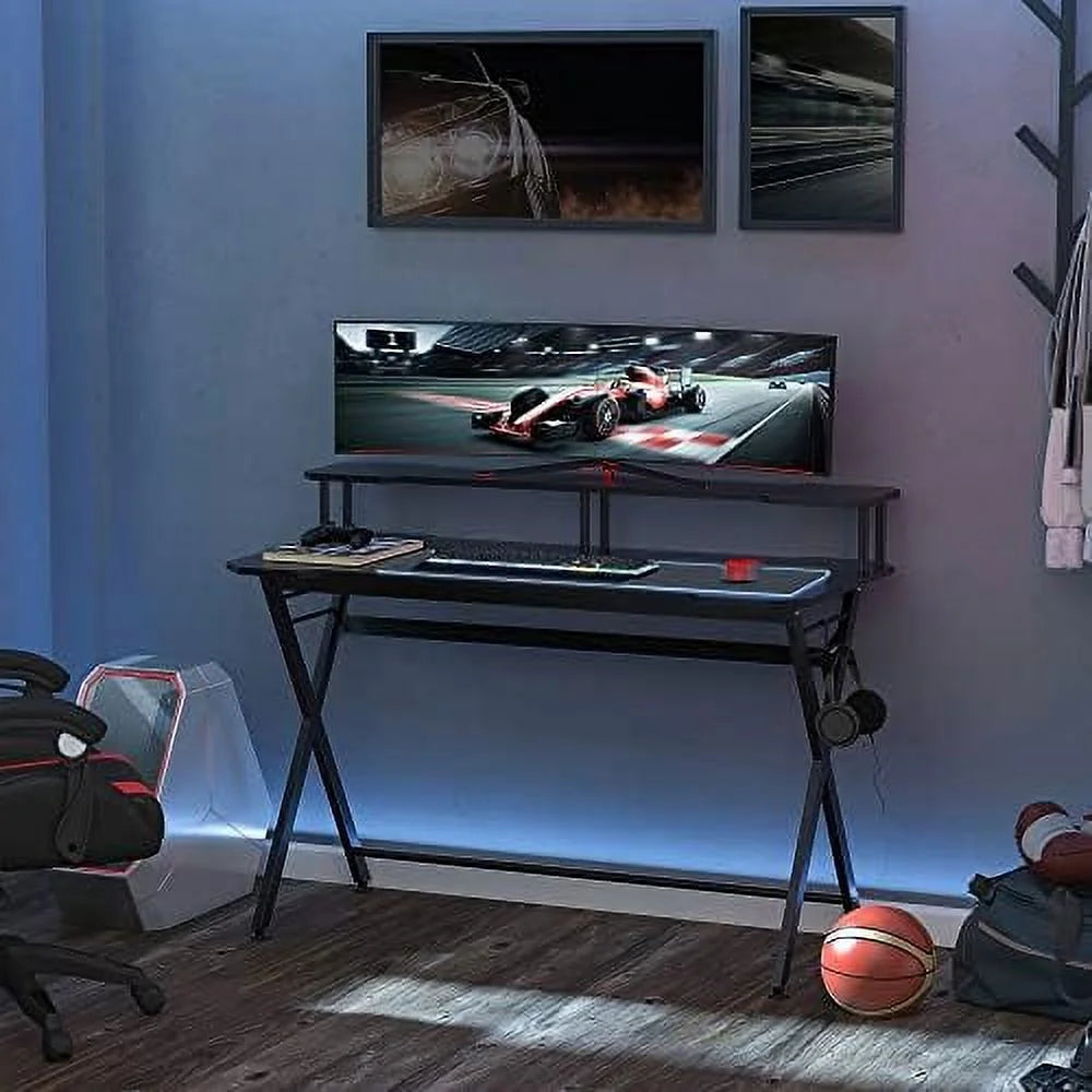 55 Inch Black Gaming Desk with Monitor Stand L177