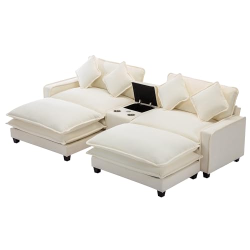 Beige Sectional Sofa with 2 Removable Ottoman K18265
