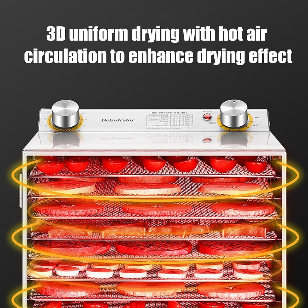 8 Stainless Steel Tray Food Dehydrator with Adjustable Temperature and Digital Timer F441