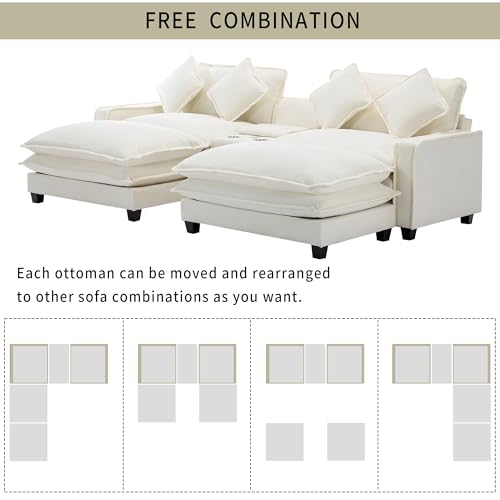 Beige Sectional Sofa with 2 Removable Ottoman K18265