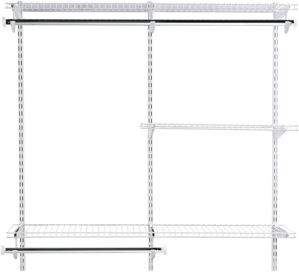 White Wire Shelving Kit with Expandable Shelving and Telescoping Rods A98552