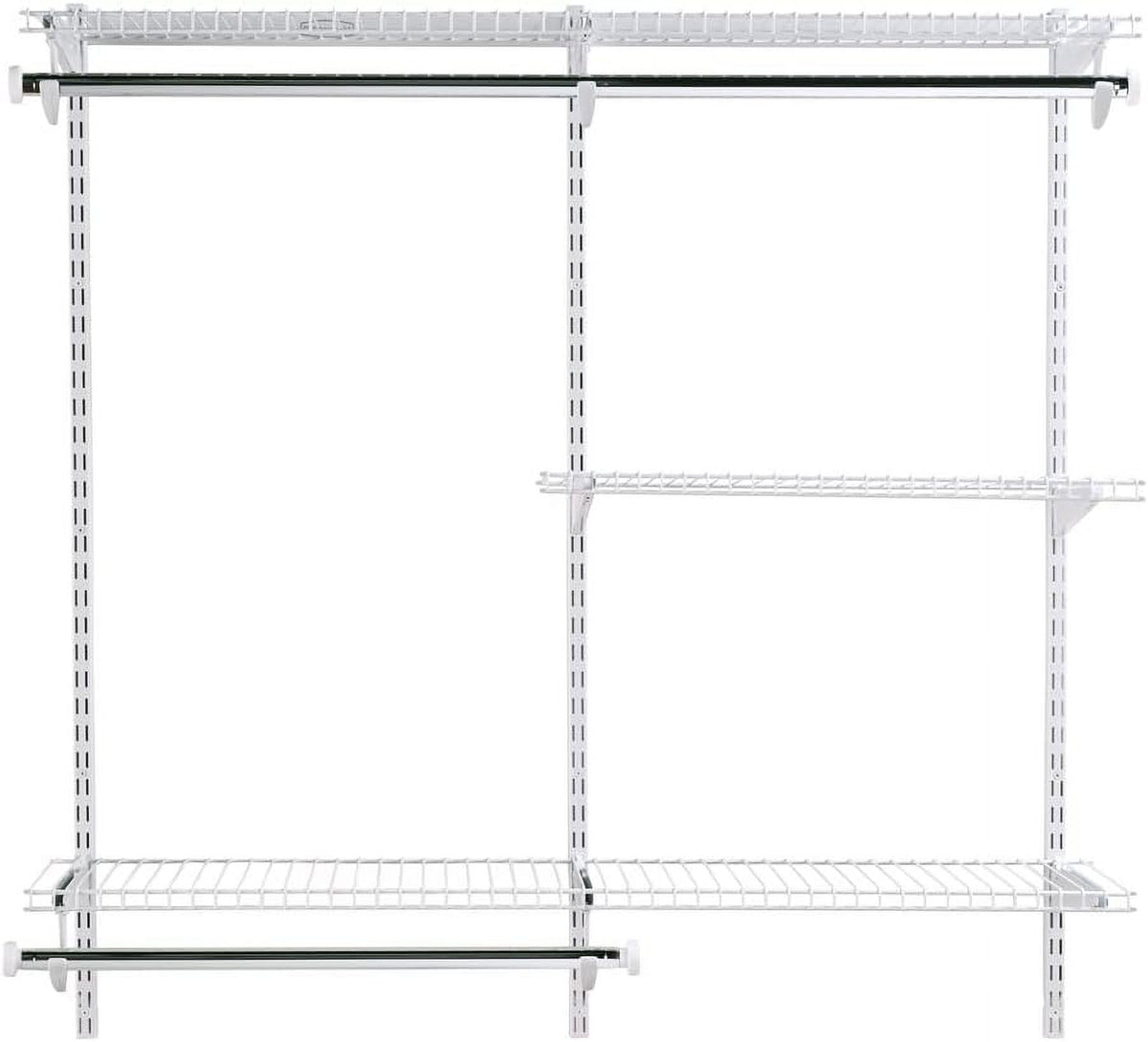 White Wire Shelving Kit with Expandable Shelving and Telescoping Rods A98552