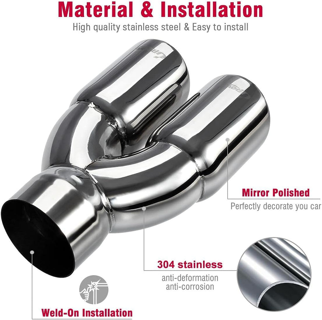 Dual Exhaust Tip 3 Inch Inlet 3" Outlet 9.5" Long Double Wall Polished Stainless Steel Pack of 2 Q319975
