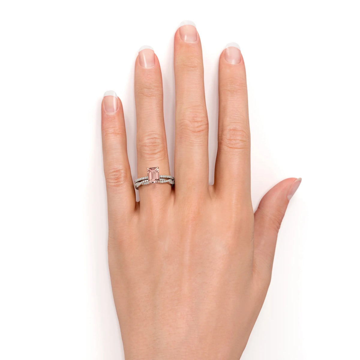 2 Carat Emerald Cut Morganite Bridal Trio Set W2846