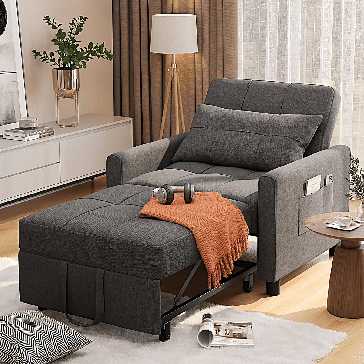 Light Gray Convertible Sofa Bed S7557