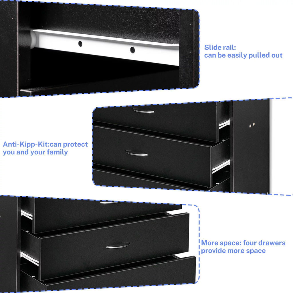 Black 4 Drawer Wood Dresser T5707