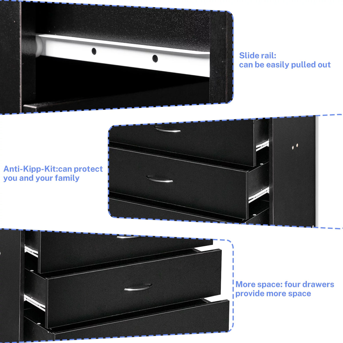 Black 4 Drawer Wood Dresser T5707