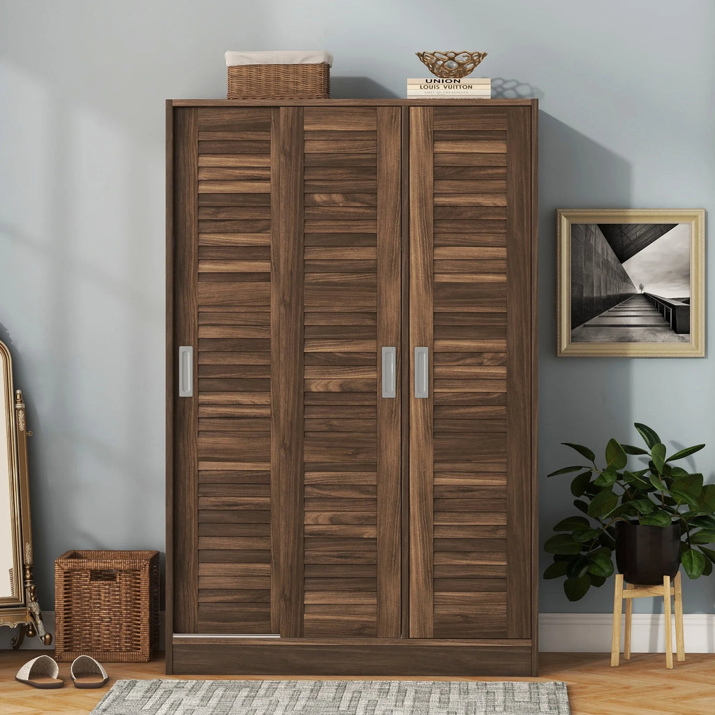 Mid-century 3-Door Wardrobe with Shelves H5463