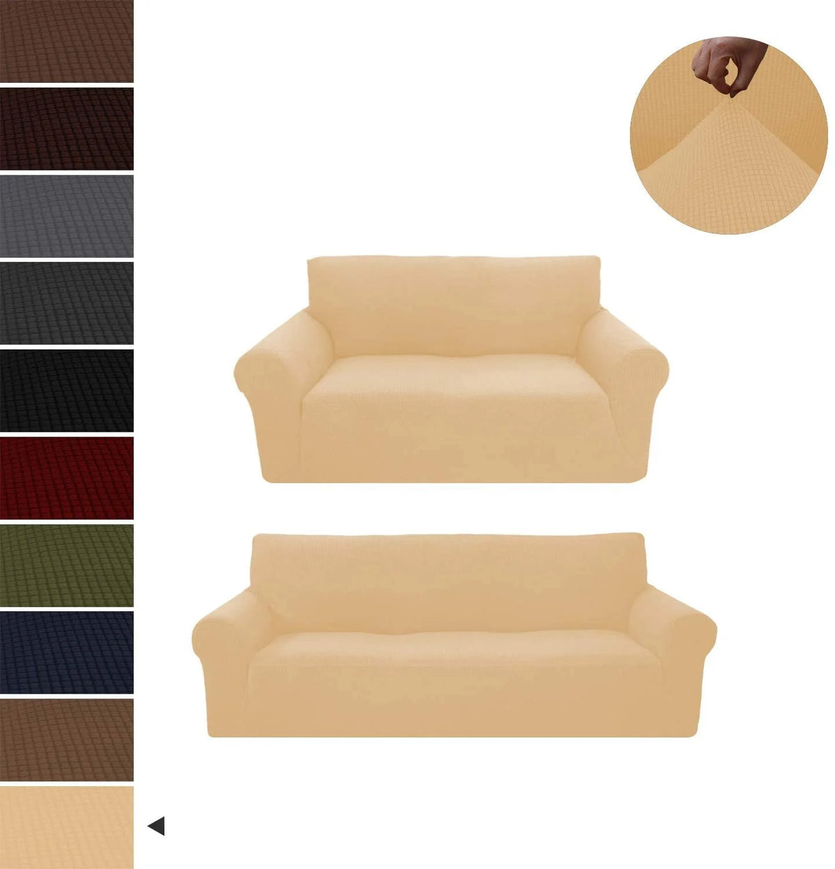 Beige/Cream 2-Piece Brushed Polyester Spandex SlipCover Set for Sofa Loveseat Couch W74116