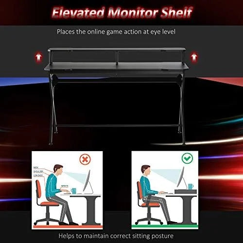 55 Inch Black Gaming Desk with Monitor Stand L177