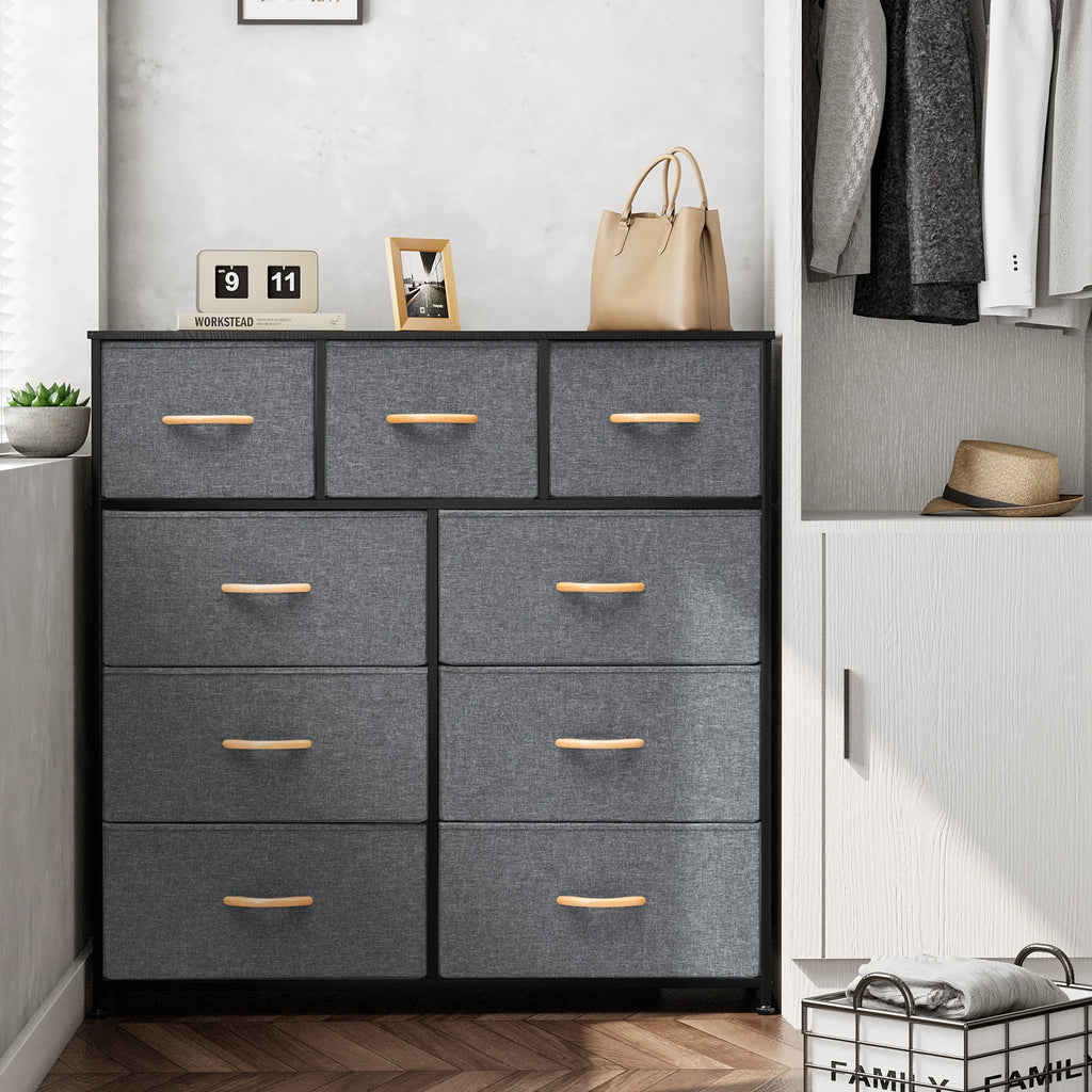 Gray 9 Drawer Dresser Storage Tower E9094
