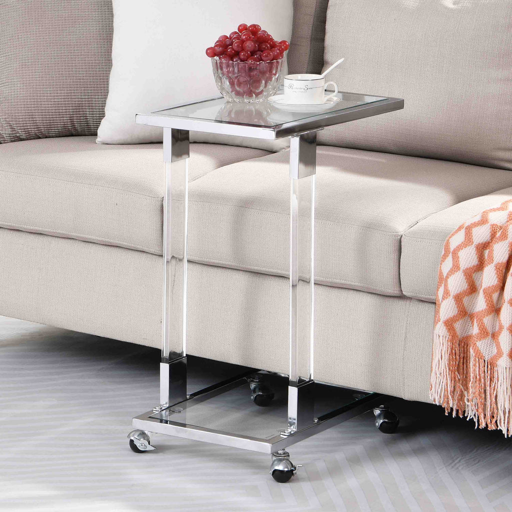 Chrome Glass C Shape Square Side Table with Metal Base X230