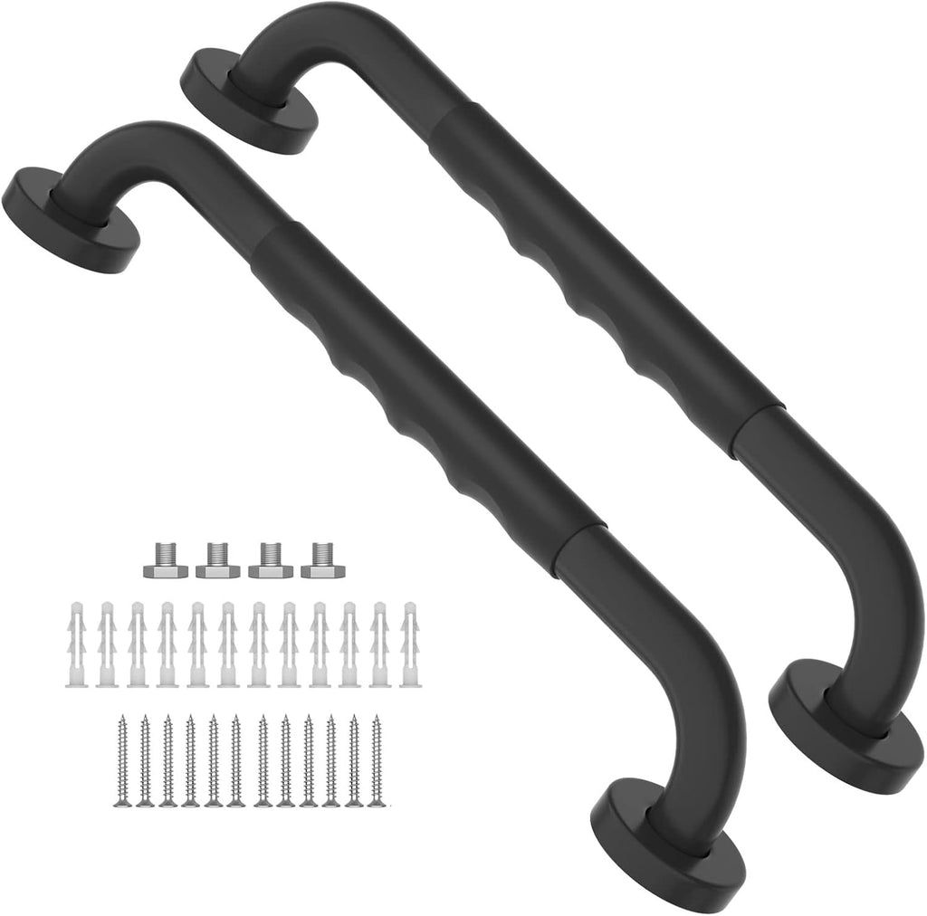 2 Pack 16 Inch Black Stainless Steel Bath Grab Bar with Anti Slip Rubber Grip A700344