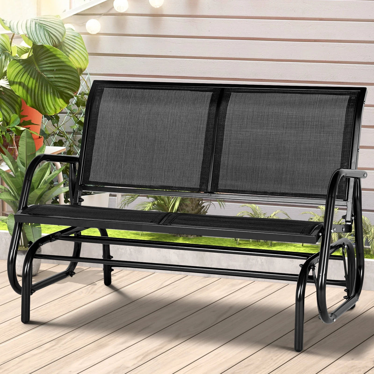 Black Steel Outdoor Glider Bench J6361