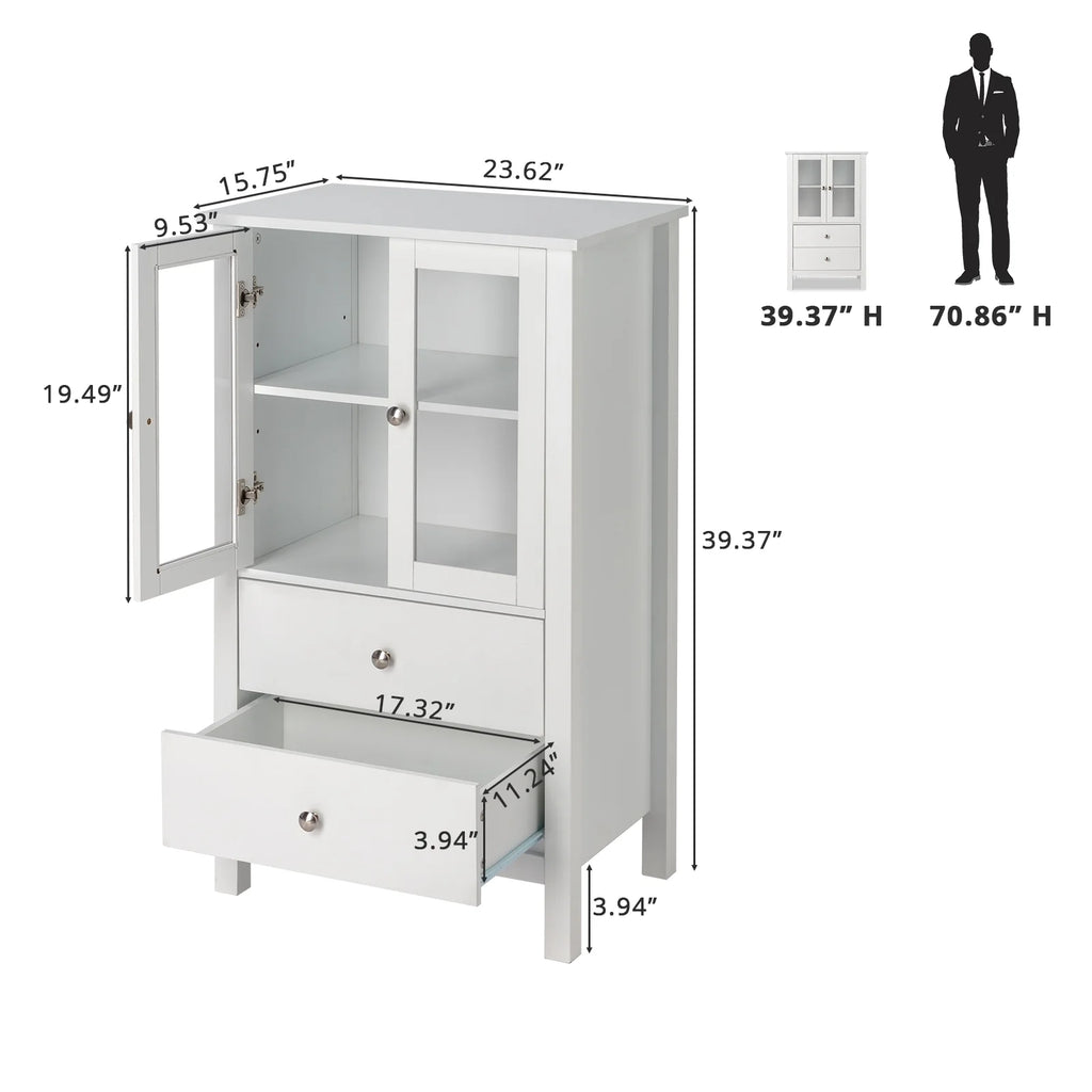 White Free Standing Bathroom Cabinet with Drawer and Shelf V95321