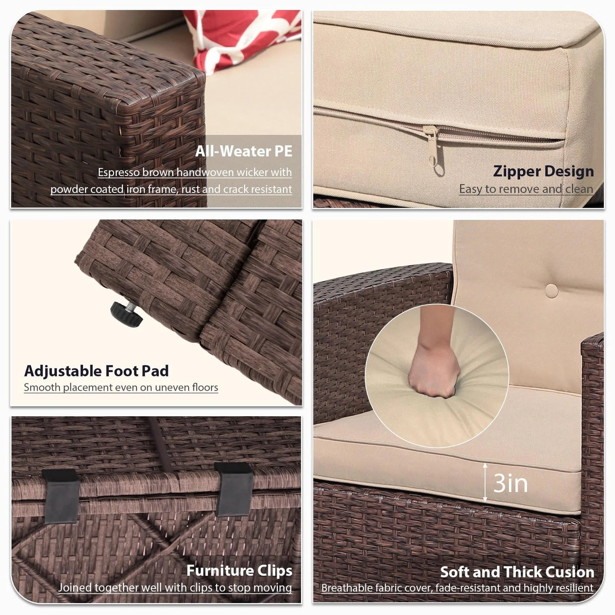 8 Pc Wicker Rattan Outdoor Furniture Set with Storage Box U27558