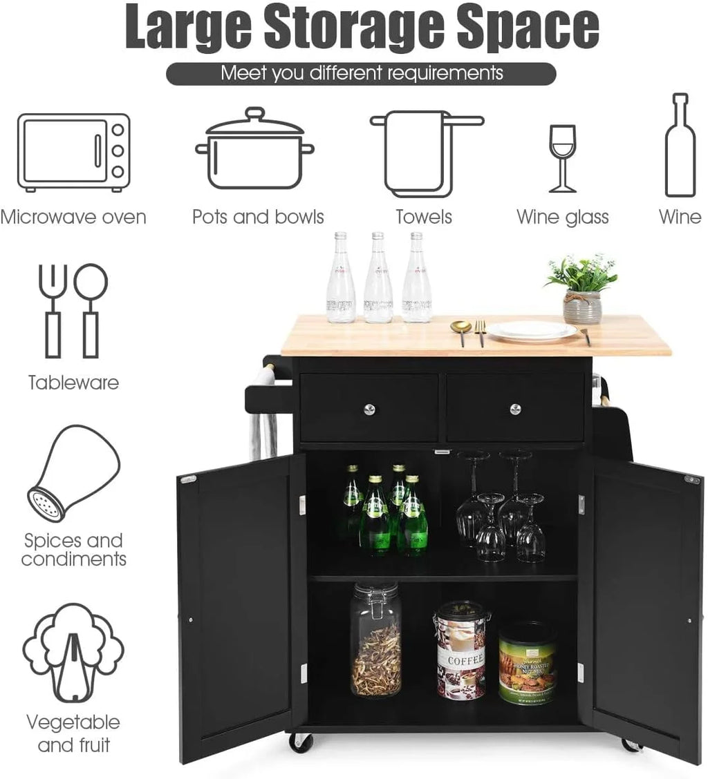 Black Wooden Kitchen Utility Cart with 2 Drawers B805