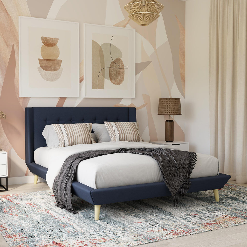Queen Light Gray Linen Upholstered Bed F291219