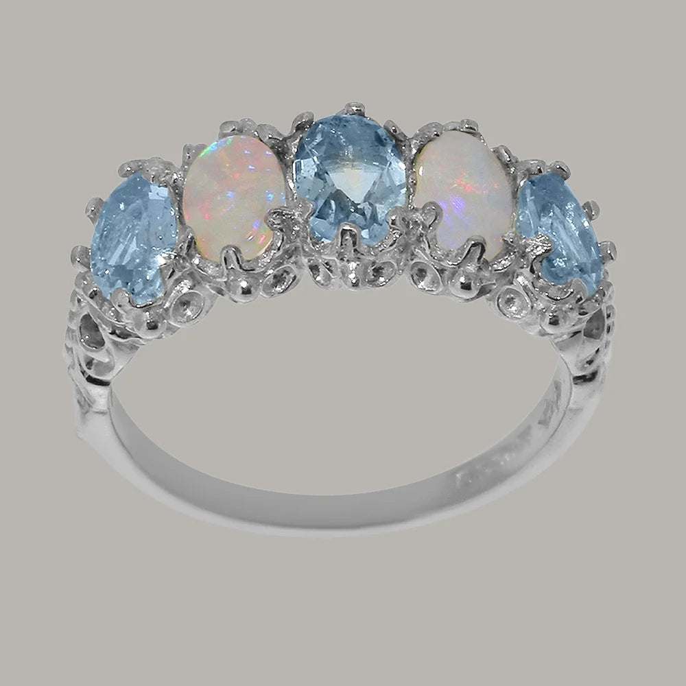 18k White Gold Natural Aquamarine & Opal Eternity Ring G610873