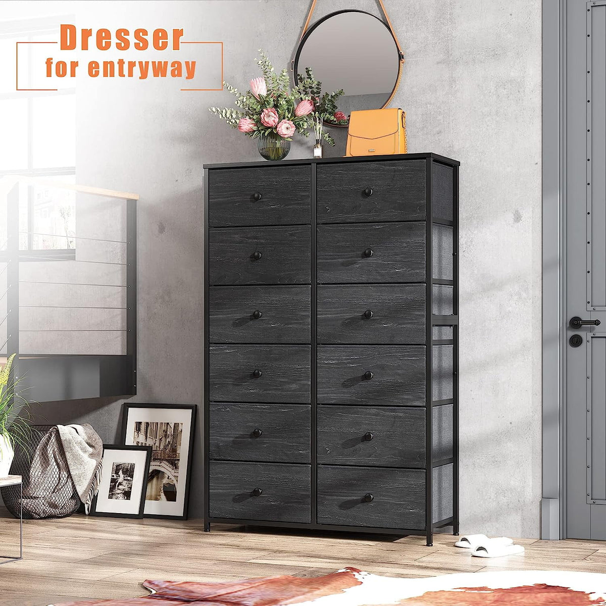 Black 12 Drawer Fabric Dresser D8972