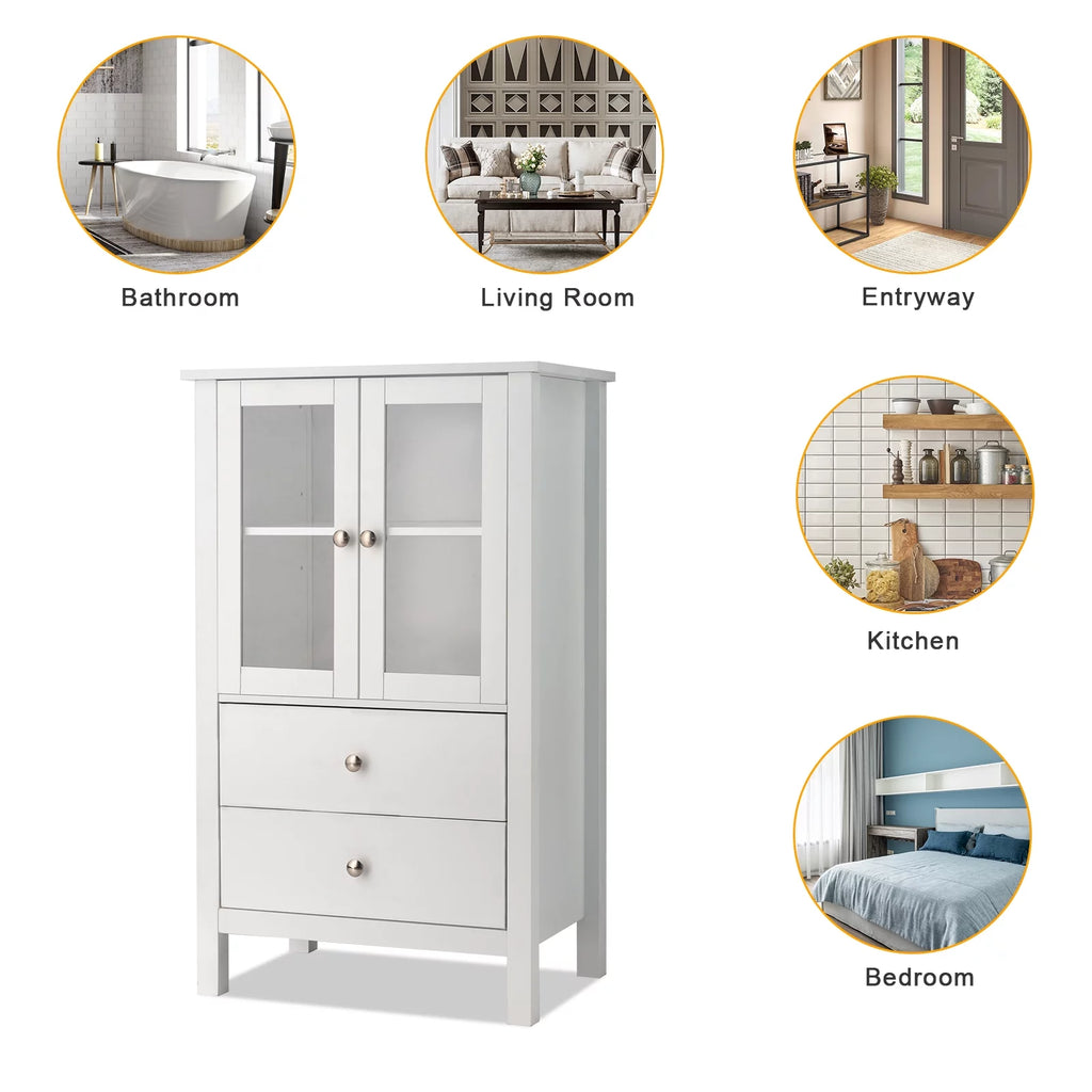 White Free Standing Bathroom Cabinet with Drawer and Shelf V95321