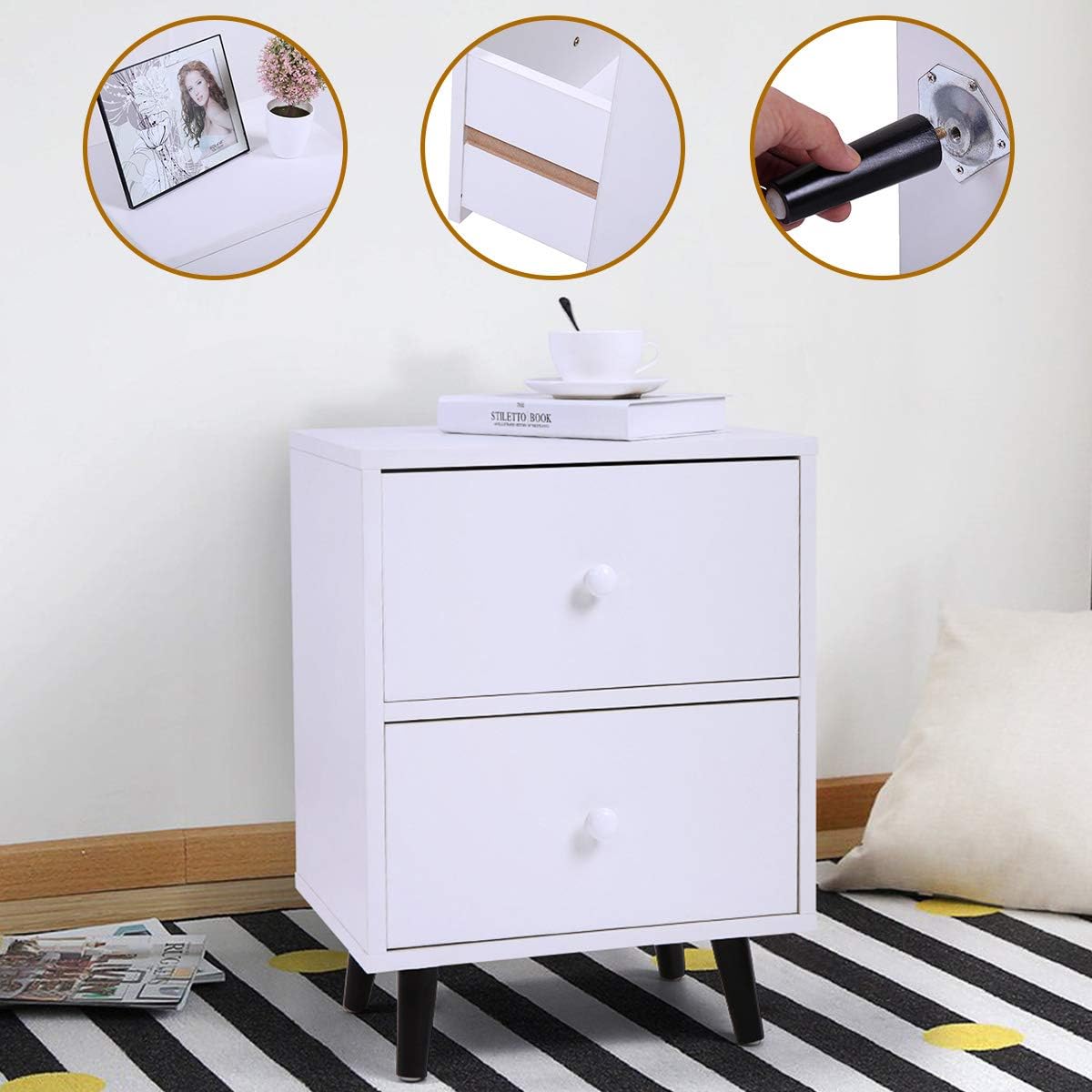 Set of 2 White 2 Drawer Wood Nightstand R463041